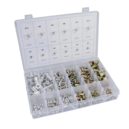 Nitonakrętki stalowe i aluminiowe do nitownicy M3-M10, zestaw 300szt.