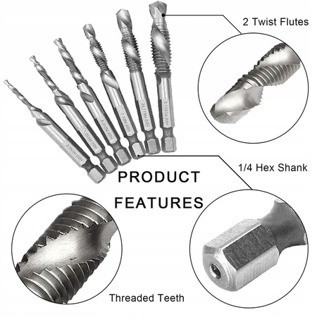 Wiertła gwintujące M3-M10 7 elementów
