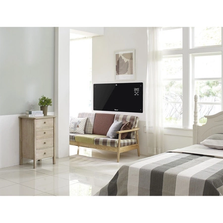 Grzejnik elektryczny konwektorowy szklany czarny LCD z pilotem sterowania i WiFi 2500W