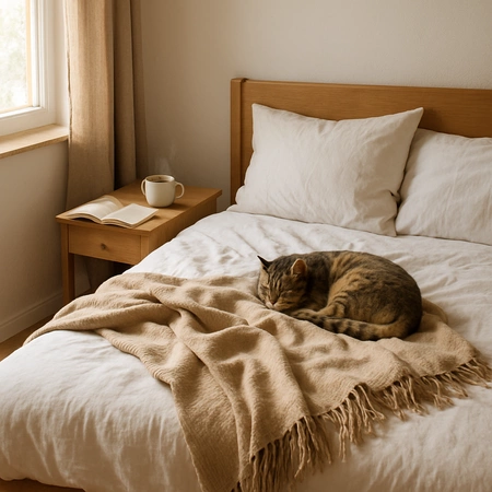 Koc bawełniano-akrylowy z frędzlami Basic Cotton Cloud 150x200cm 430 g/m2 - Ciepły Beż