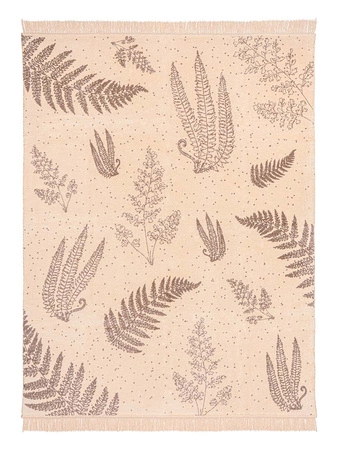 Koc bawełniano-akrylowy botaniczny z frędzlami dwustronny Cotton Cloud 150x200cm - Beżowy/Brązowy