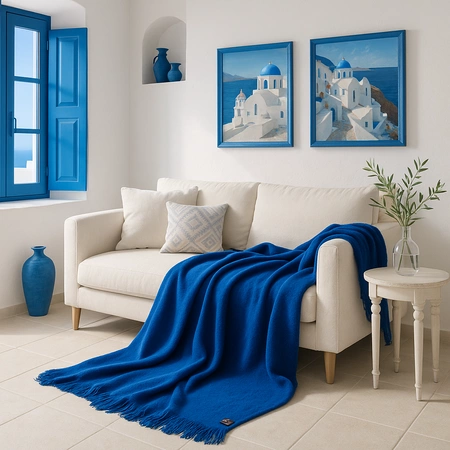 Koc bawełniano-akrylowy z frędzlami Basic Cotton Cloud 150x200cm 430 g/m2 - Indygo