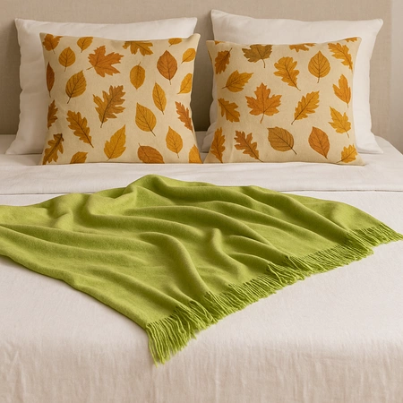 Koc bawełniano-akrylowy z frędzlami Basic Cotton Cloud 150x200cm 430 g/m2 - Jasnozielony