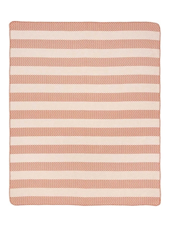 Koc pled bawełniano-akrylowy pasy zygzaki dwustronny Cotton Cloud 165x200cm 500 g/m2 - Pomarańczowy/Beżowy