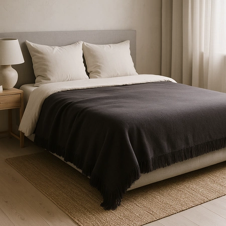 Koc bawełniano-akrylowy z frędzlami Basic Cotton Cloud 150x200cm 430 g/m2 - Grafitowy