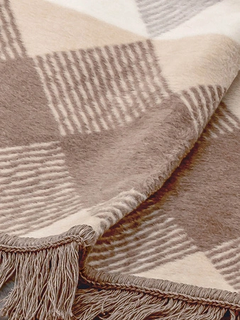 Koc bawełniano-akrylowy romby z frędzlami dwustronny Cotton Cloud 150x200cm - Szary/Brązowy