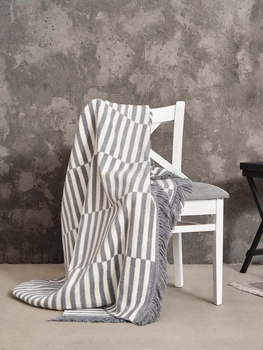 Koc bawełniano-akrylowy plażowe paski z frędzlami dwustronny Cotton Cloud 150x200cm - Szary