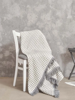 Koc bawełniano-akrylowy romby z frędzlami dwustronny Cotton Cloud 150x200cm - Szary