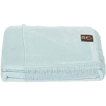 Koc bawełniano-akrylowy z frędzlami Basic Cotton Cloud 150x200cm 430 g/m2 - Niebieski Celeste