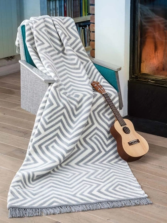 Koc bawełniano-akrylowy labirynt z frędzlami dwustronny Cotton Cloud 150x200cm - Szary