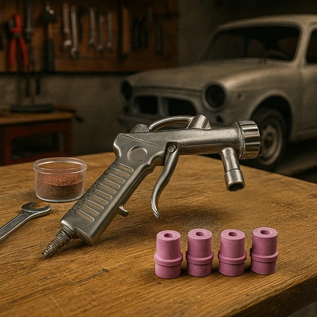 Piaskarka pistolet do piaskarki kabinowej + 4 dysze 90/220/350