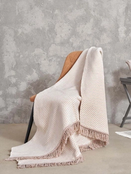 Koc bawełniano-akrylowy zygzak z frędzlami dwustronny Cotton Cloud 150x200cm - Beżowy