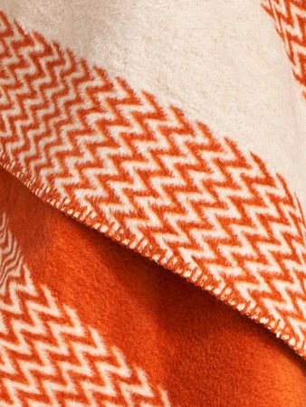 Koc bawełniano-akrylowy pasy zygzaki dwustronny Cotton Cloud 150x200cm - Pomarańczowy/Beżowy