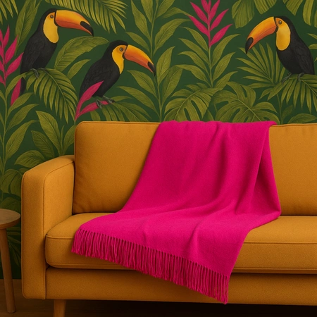 Koc bawełniano-akrylowy z frędzlami Basic Cotton Cloud 150x200cm 430 g/m2 - Ciemnoróżowy/Fuksja