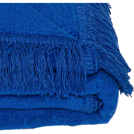 Koc bawełniano-akrylowy z frędzlami Basic Cotton Cloud 150x200cm 430 g/m2 - Indygo