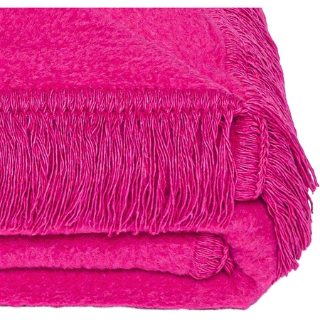 Koc bawełniano-akrylowy z frędzlami Basic Cotton Cloud 150x200cm 430 g/m2 - Ciemnoróżowy/Fuksja