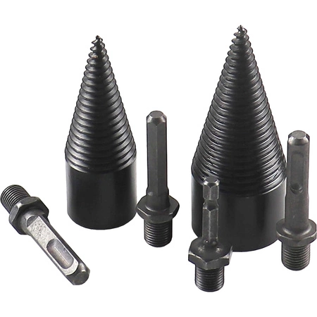 Rozwiertak świder do łupania drewna stożek 32mm + 42mm + 4 adaptery zestaw w walizce, 6el.