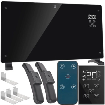 Grzejnik elektryczny konwektorowy szklany czarny LCD z pilotem sterowania i WiFi 2500W