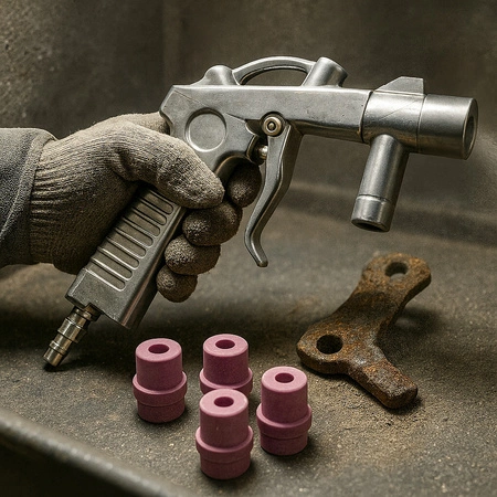 Piaskarka pistolet do piaskarki kabinowej + 4 dysze 90/220/350