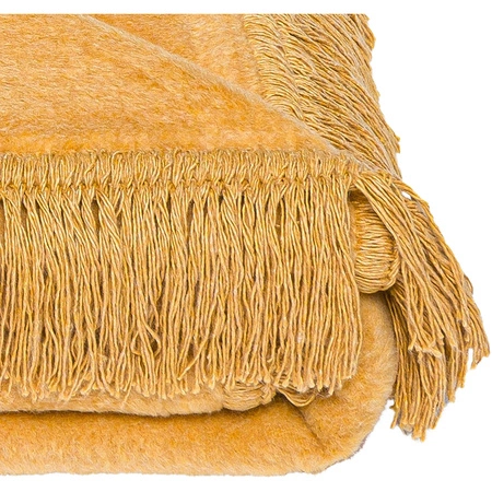 Koc bawełniano-akrylowy z frędzlami Basic Cotton Cloud 150x200cm 430 g/m2 - Musztardowy