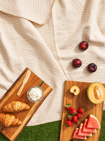 Koc pled bawełniano-akrylowy zygzak dwustronny Cotton Cloud 165x200cm 500 g/m2 - Beżowy