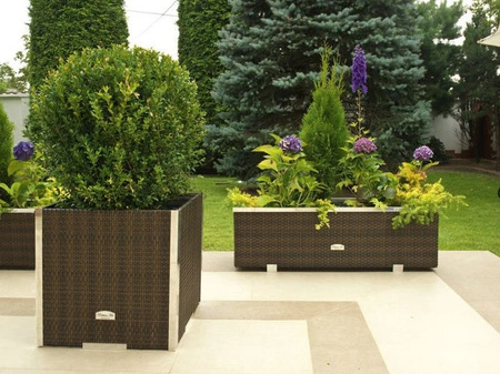 Donica ogrodowa technorattanowa 46x46x46cm aluminiowe elementy RD18 - Kremowy