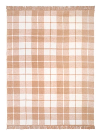 Koc bawełniano-akrylowy w kratę z frędzlami dwustronny Cotton Cloud 150x200cm - Beżowy