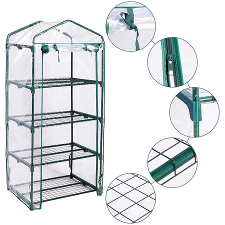 Mini szklarnia ogrodowa balkonowa pionowa foliak 4 półki, 160x70x50 cm
