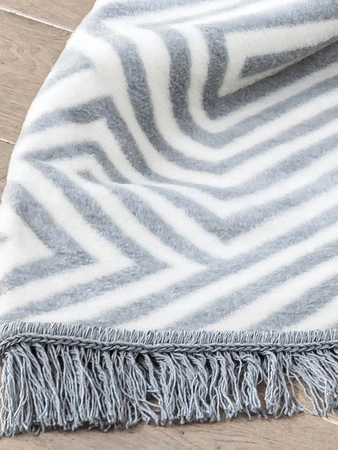 Koc bawełniano-akrylowy labirynt z frędzlami dwustronny Cotton Cloud 150x200cm - Szary