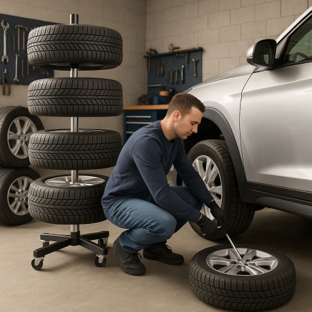 Stojak na opony na kółkach 13-19" 100kg 4 koła