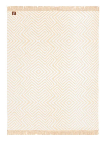 Koc bawełniano-akrylowy labirynt z frędzlami dwustronny Cotton Cloud 150x200cm - Beżowy