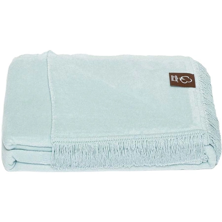 Koc bawełniano-akrylowy z frędzlami Basic Cotton Cloud 150x200cm 430 g/m2 - Niebieski Celeste