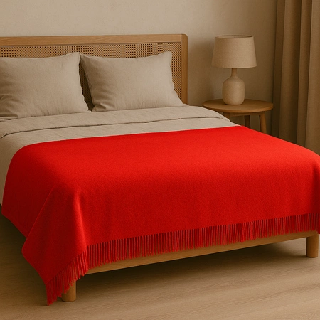 Koc bawełniano-akrylowy z frędzlami Basic Cotton Cloud 150x200cm 430 g/m2 - Czerwony