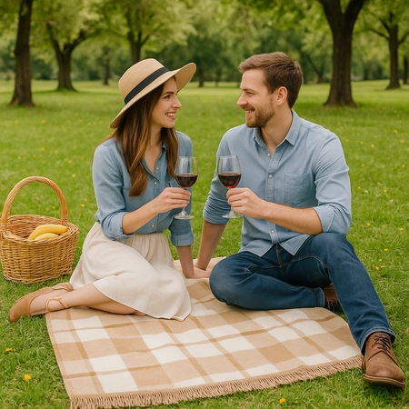 Koc bawełniano-akrylowy w kratę z frędzlami dwustronny Cotton Cloud 150x200cm - Beżowy