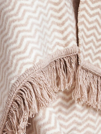 Koc bawełniano-akrylowy zygzak z frędzlami dwustronny Cotton Cloud 150x200cm - Beżowy