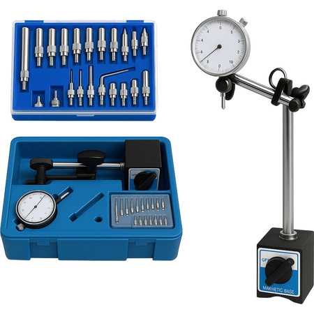 Czujnik zegarowy + statyw magnetyczny 0-10mm + 22 końcówki