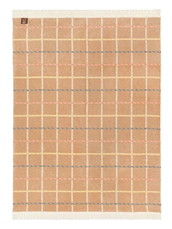 Koc bawełniano-akrylowy w kratę z frędzlami dwustronny Cotton Cloud 150x200cm - Beżowy/Brązowy