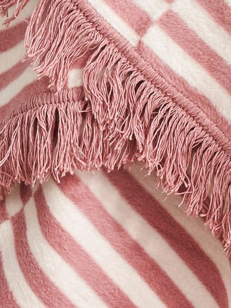 Koc bawełniano-akrylowy plażowe paski z frędzlami dwustronny Cotton Cloud 150x200cm - Brudny Róż