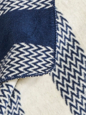 Koc bawełniano-akrylowy pasy zygzaki dwustronny Cotton Cloud 150x200cm - Granatowy/Biały
