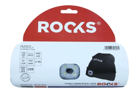 Czapka z lampką 80 lm czarna OK-03.3015, Rooks