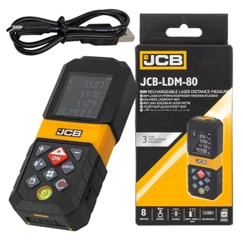 Dalmierz laserowy miernik cyfrowy LCD 80m + ładowarka USB-C, JCB
