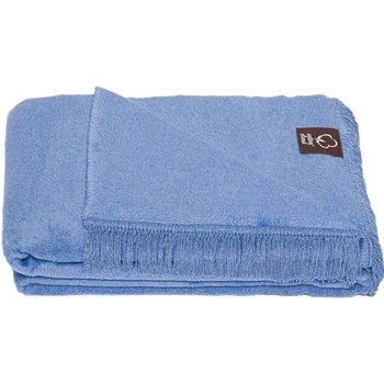 Koc bawełniano-akrylowy z frędzlami Basic Cotton Cloud 150x200cm 430 g/m2 - Niebieski Nordpol