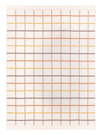 Koc bawełniano-akrylowy w kratę z frędzlami dwustronny Cotton Cloud 150x200cm - Beżowy/Brązowy