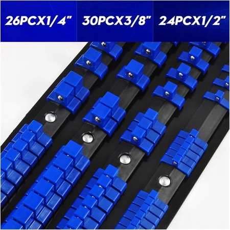 SZYNA ORGANIZER STOJAK DO NASADEK KLUCZY NASADOWYCH 80 szt. 1/4" 3/8" 1/2"