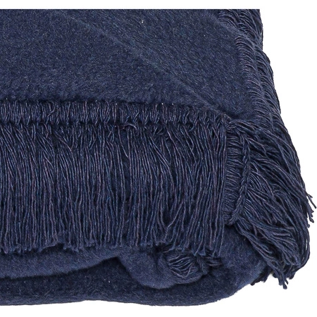 Koc bawełniano-akrylowy z frędzlami Basic Cotton Cloud 150x200cm 430 g/m2 - Granatowy
