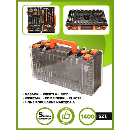 Skrzynka narzędziowa klucze nasadowe + wiertła + bity + akcesoria zestaw, 1400el.