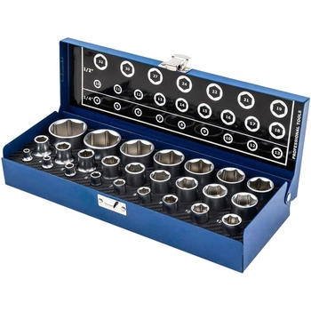 Zestaw nasadek 6-kątnych 1/4" 1/2" 4-32mm stal CrV, 25szt.