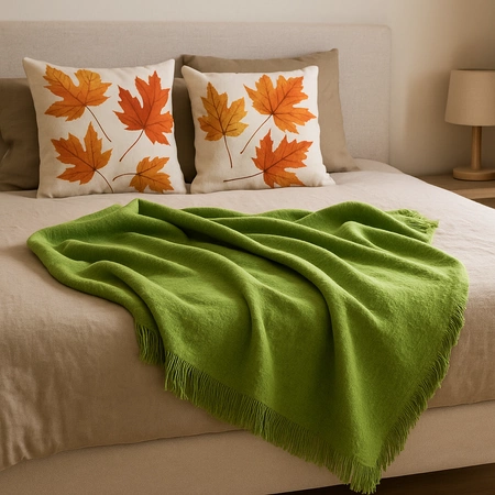 Koc bawełniano-akrylowy z frędzlami Basic Cotton Cloud 150x200cm 430 g/m2 - Zielony