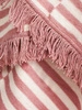 Koc bawełniano-akrylowy plażowe paski z frędzlami dwustronny Cotton Cloud 150x200cm - Brudny Róż