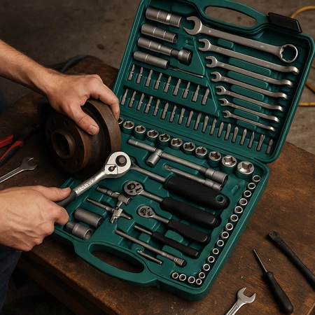 Zestaw kluczy nasadowych i płaskich, 94 el.